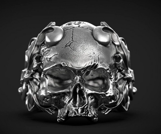 Vintage 925 Silver Skull Ring Bold Unique Handmade Biker Jewelry Ring US5~15