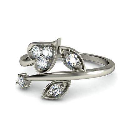 925 Silver Leaf Zircon Ring Dazzling White Cubic Zirconia Handmade Ring Us5~ 15