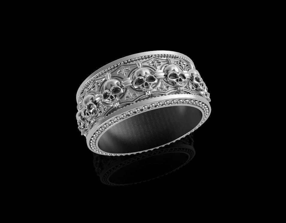 925 Sterling Silver Skull Ring Gothic Heavy Biker Band Men Women Punk US5~15