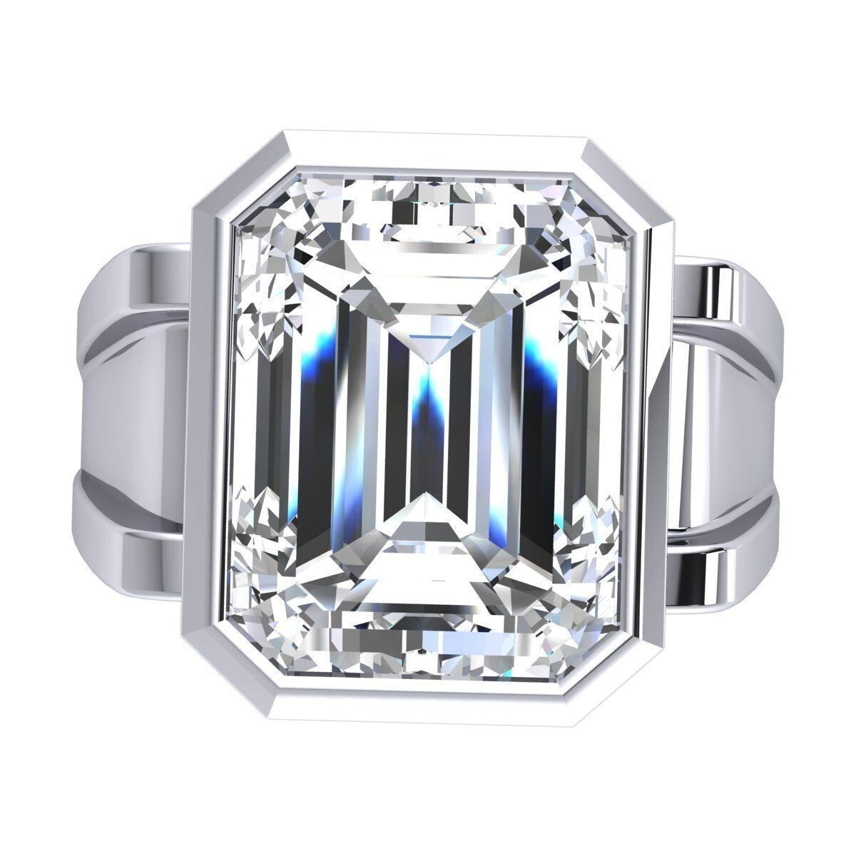Emerald Cut Brilliant Sparkle CZ Moissanite Silver Ring Occasions Sizes US5~15