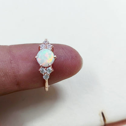 Natural Opal Round Cut Moissanite Engagement Wedding Women Silver Ring US5~15