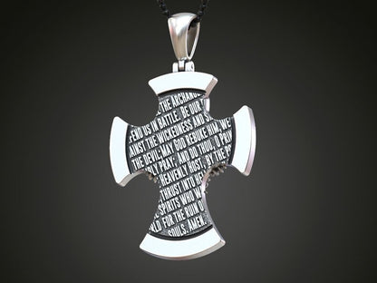 925 Silver Cross Saint Michael the Archangel with Prayer Pendant Necklace Unisex