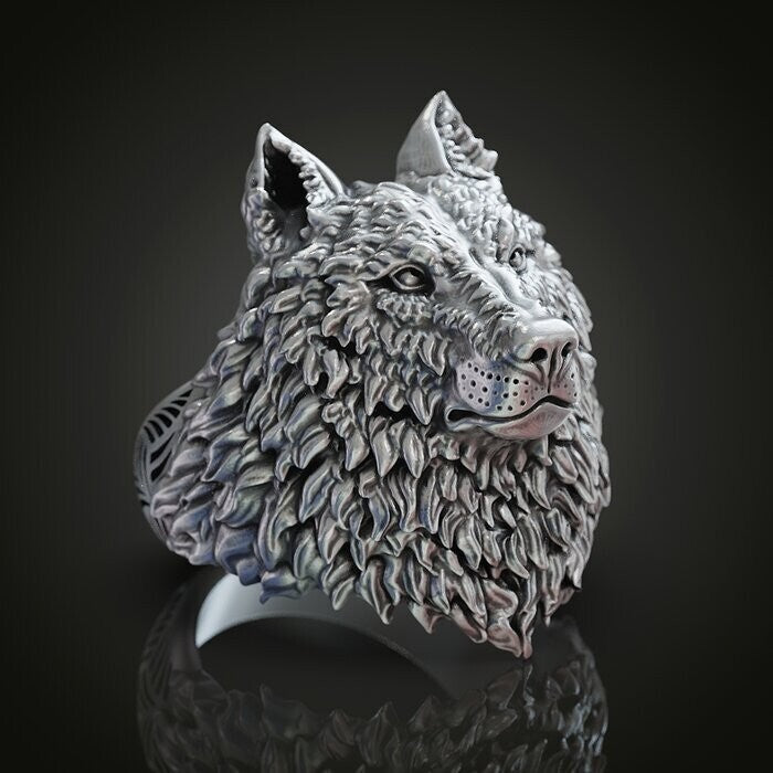 Silver Wolf Head Ring for Men Gothic Biker Wild Animal Jewelry Men Ring US5~ 15