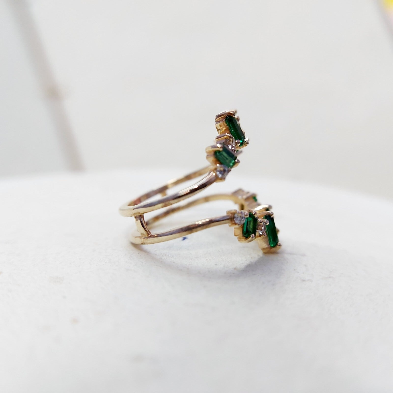 Emerald Baguette Ring Gemstone Set 925 Silver Ring Handmade Wedding Band US5~15