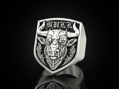 925 Silver Zodiac Taurus Bull Head Signet Ring For Men US5~15 Biker Jewelry Ring