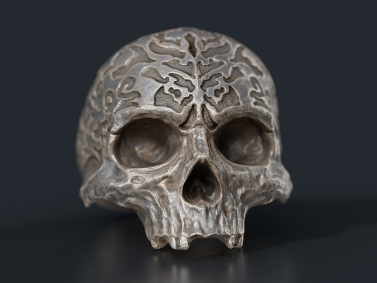Retro Gothic Flower Carved Skull Ring Silver Skeleton Punk Signet Ring US5-15