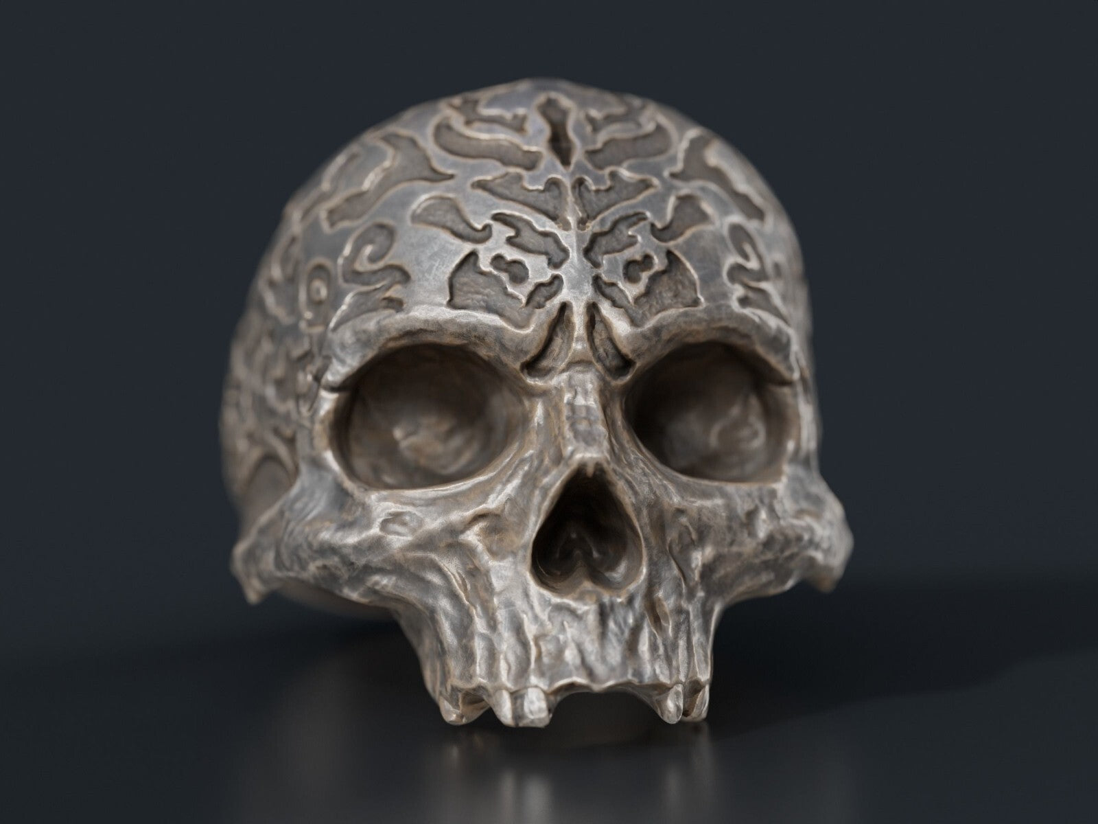 Retro Gothic Flower Carved Skull Ring Silver Skeleton Punk Signet Ring US5-15
