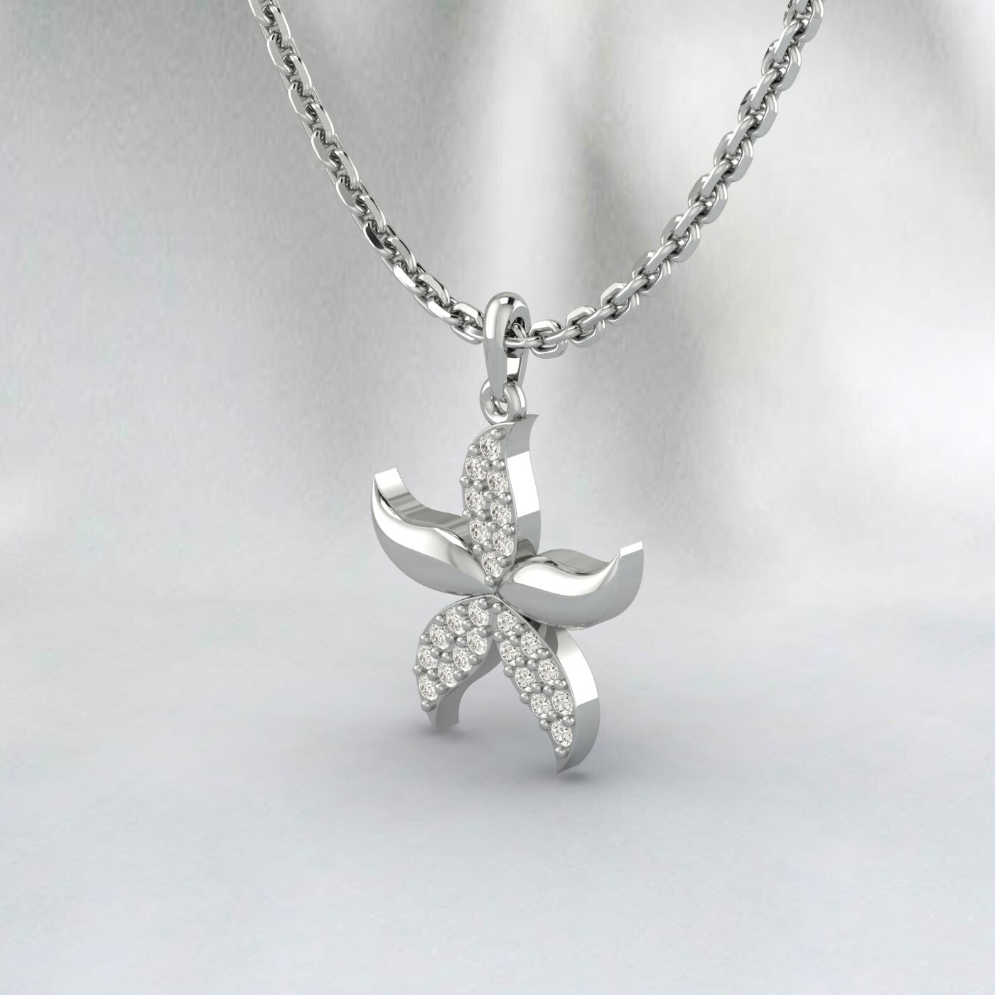 925 Sterling Silver Star Fish Necklace Sea Star Pendant Jewelry For Women