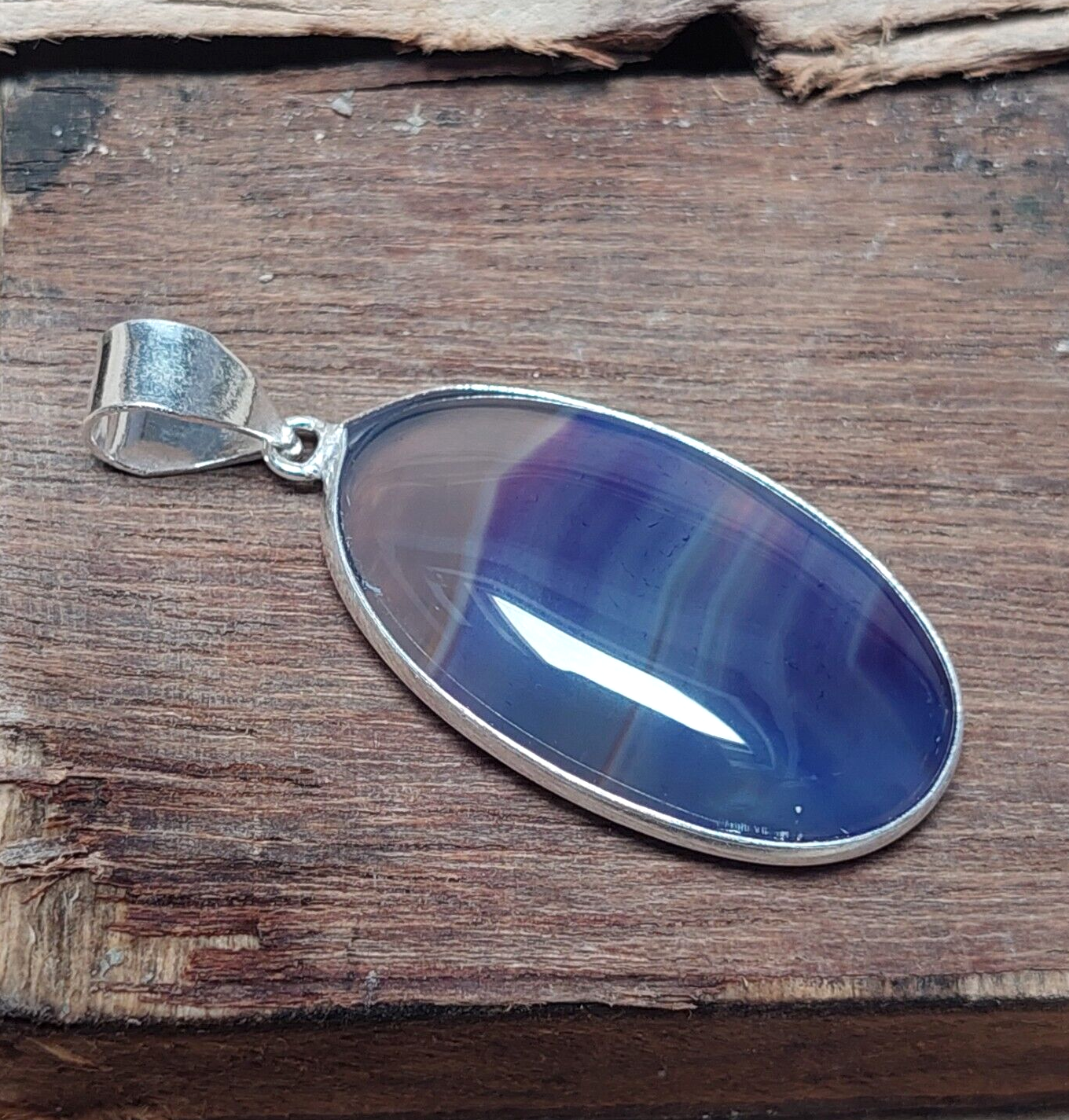 Blue Botswana Agate 925 Sterling Silver Handmade Pendant,Perfect Gift For Anyone