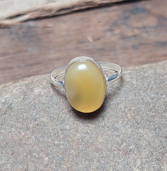 Beautiful Unique Vintage Oval Yellow Agate Ring,925 Sterling Silver Agate Ring