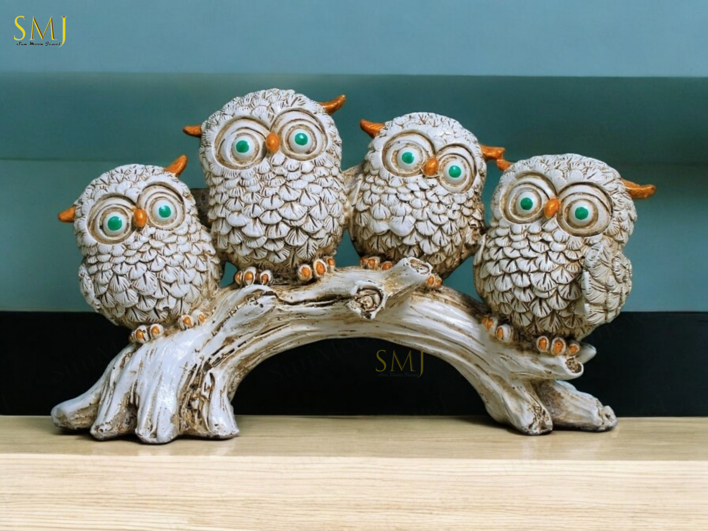 Resin Owl Family Figurine Vintage Owl Handmade Owl Statue Gift  Animal Figurine
