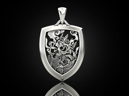 Skull Shield Pendant Men Gothic Silver King Skull With Crown Necklace Charm Gift