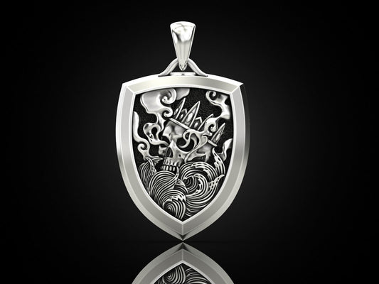 Skull Shield Pendant Men Gothic Silver King Skull With Crown Necklace Charm Gift
