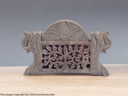 Set of 6 Hand Carved Elephant Soapstone Coasters with Holder Dining Party Gift