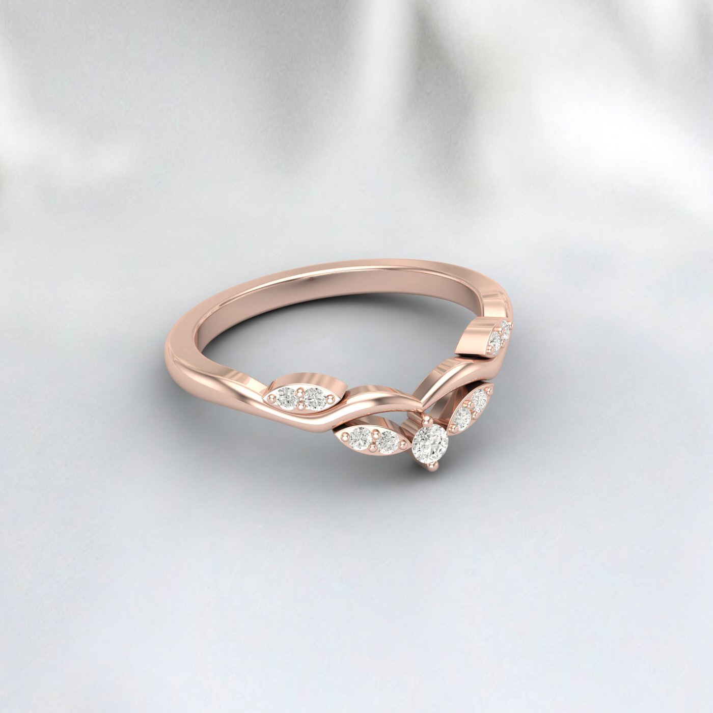 Natural Delicate Diamond Ring 925 Sterling Silver Rose Gold Round Moissanite