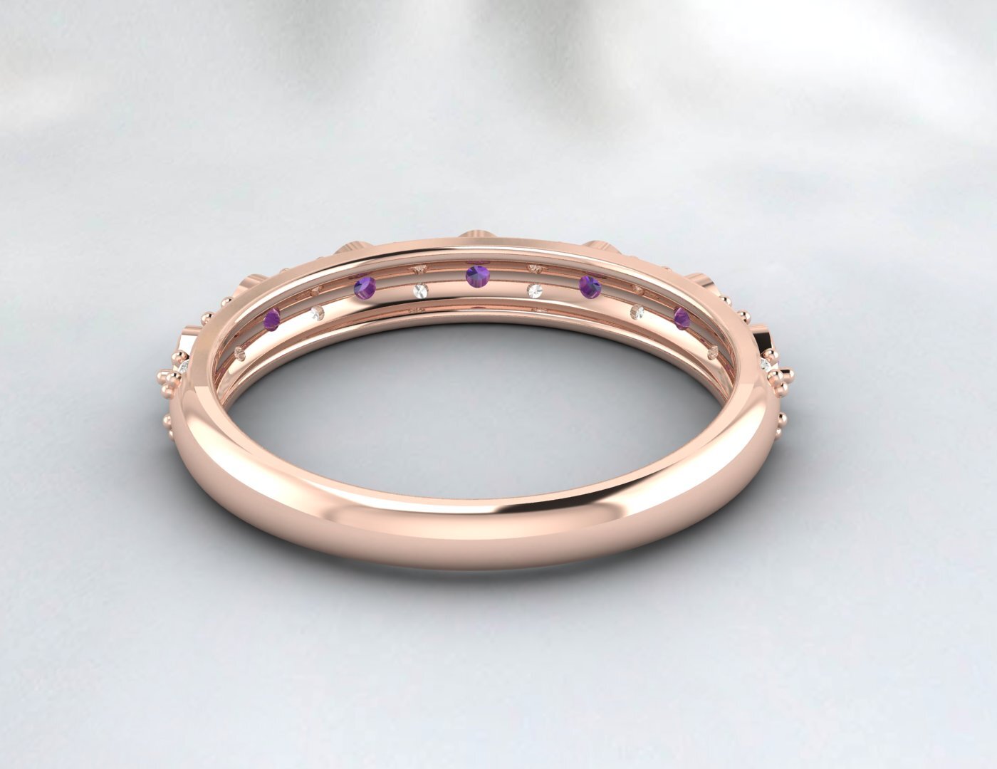 Natural Amethyst Cz Diamond Wedding Band Fine Silver Antique Unique Vintage Band