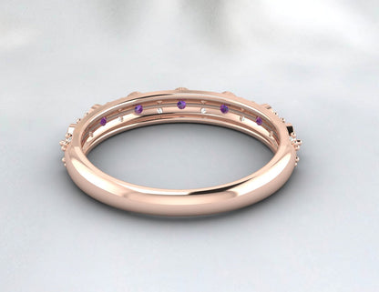 Natural Amethyst Cz Diamond Wedding Band Fine Silver Antique Unique Vintage Band