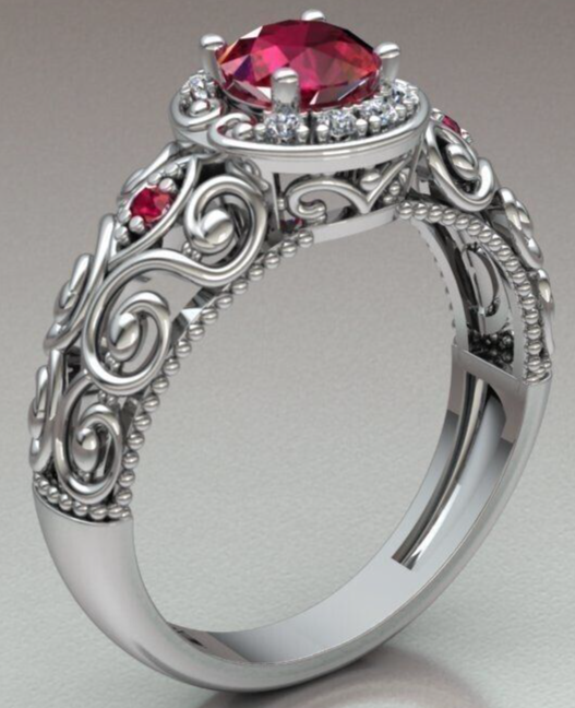 Round Cut Lab Created Red Ruby Engagement Ring Art Deco Wedding Ring Gift US5-15