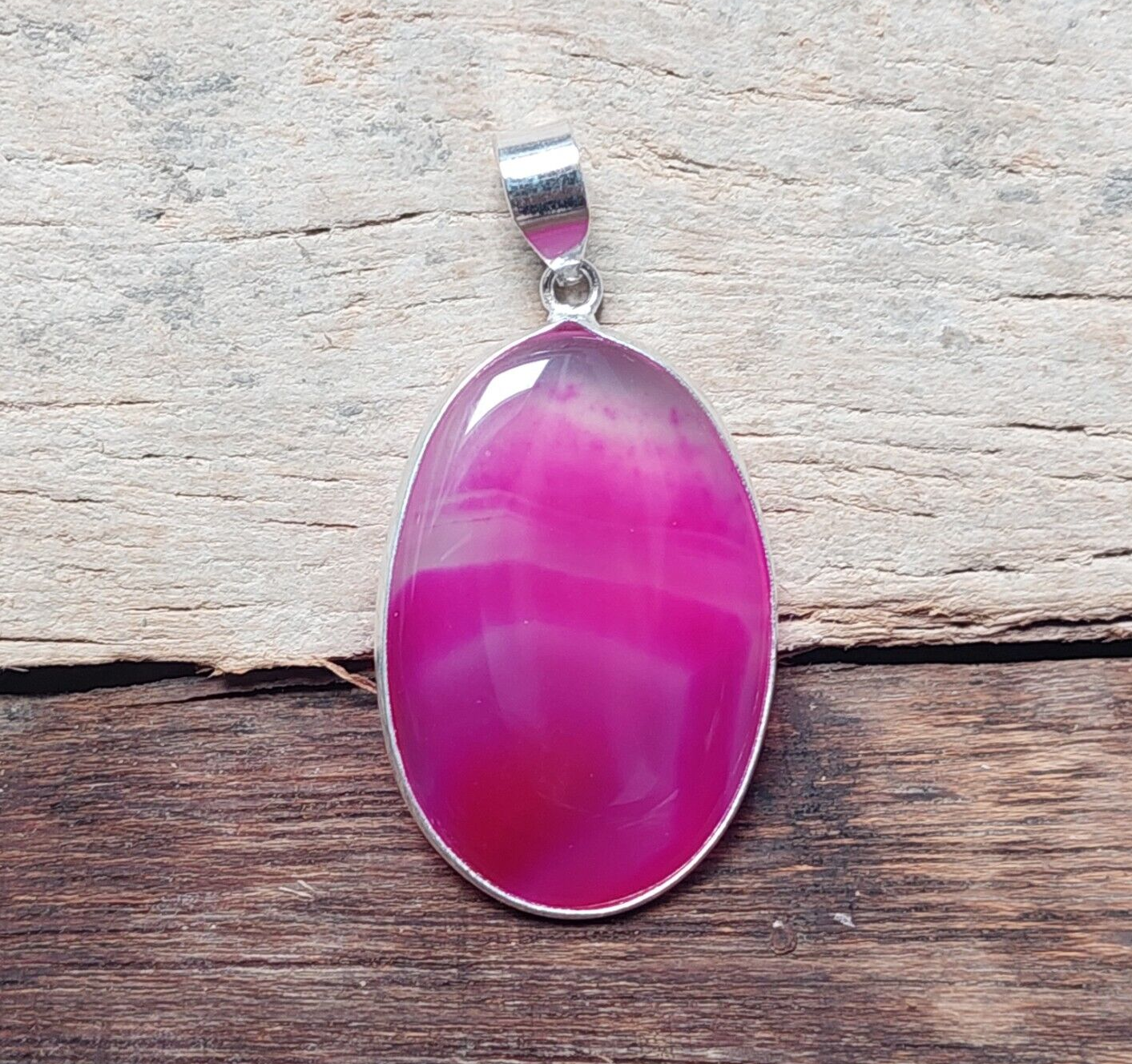 Pink Botswana Agate 925 Silver Pendant Gorgeous Statement Large Stone Pendant