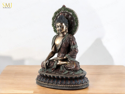 Copper Finish Buddha Statue Buddha Amitabha Meditation & Home Decor And Gift