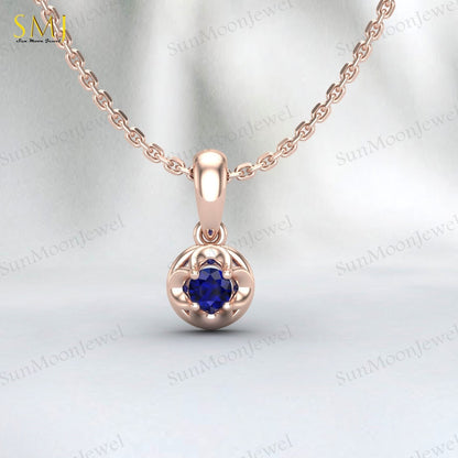Lab Created Blue Sapphire Necklace Sepetember Birthstone 925silver Gift For Love