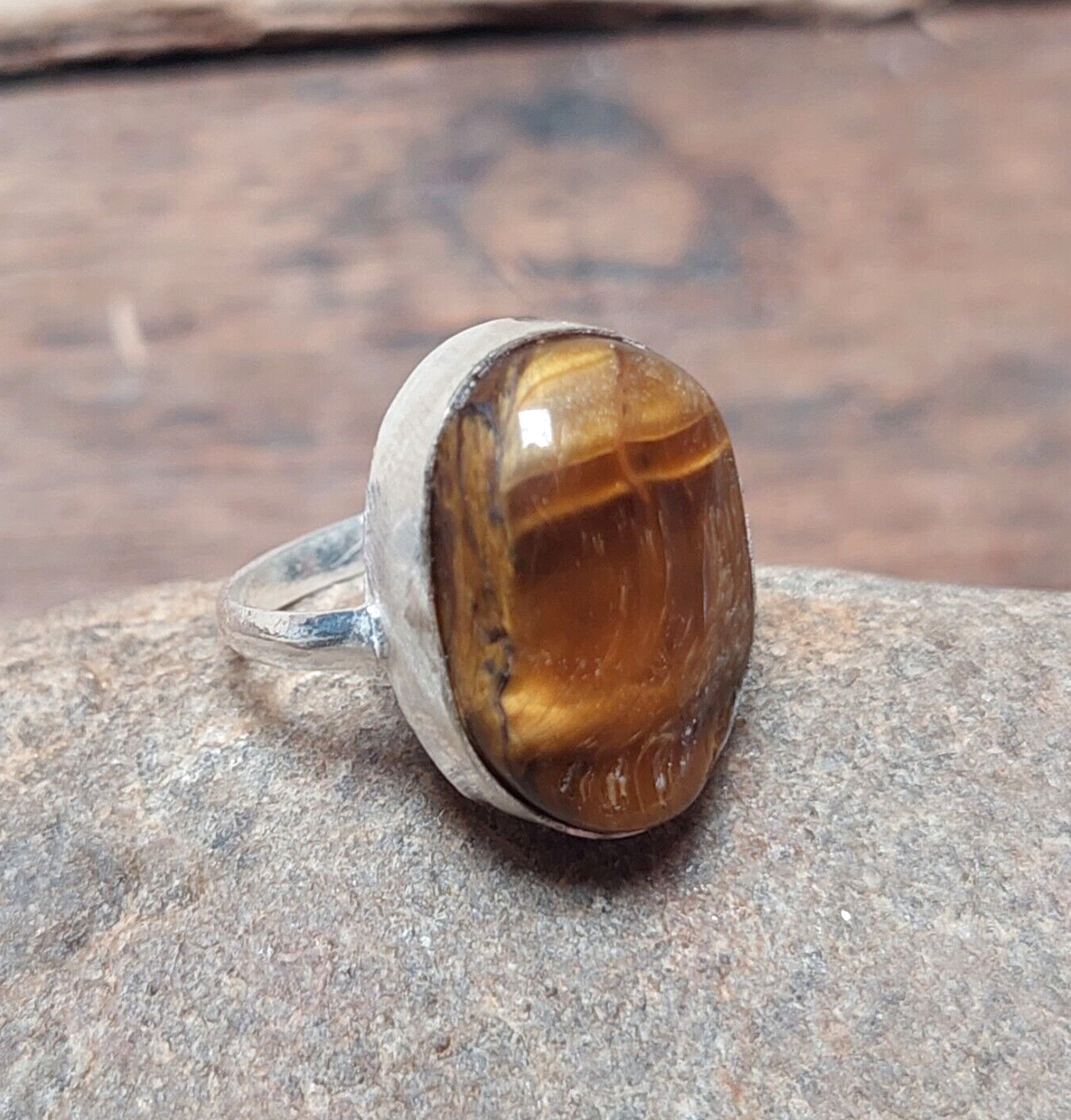 Natural Tiger Eye Silver Ring Handmade Gemstone Ring Wedding Women Ring US5~15