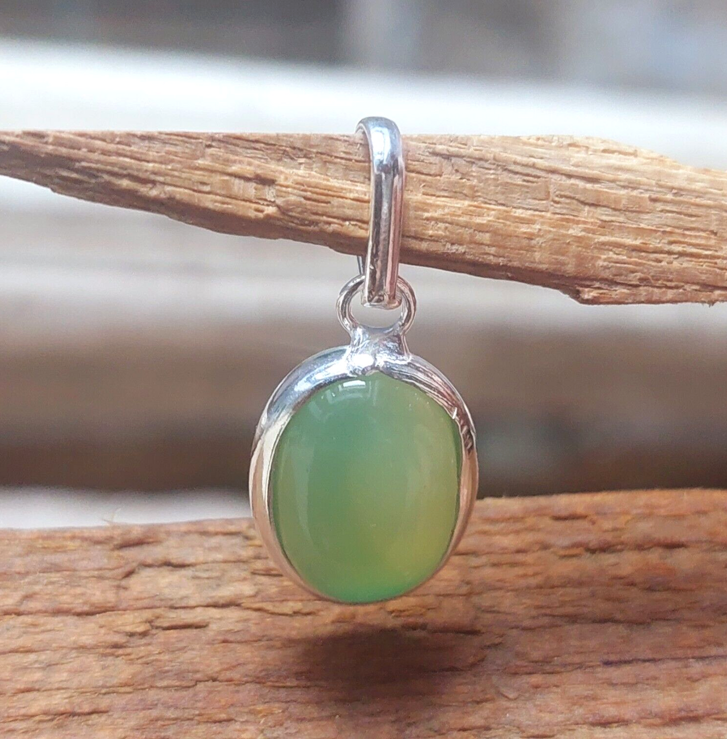 925 Sterling Silver Ovel Green Agate Pendant Pendant Layering Necklace,Wife Gift
