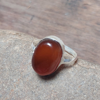 925 Sterling Silver Red Gemstone Carnelian Ring,Oval Red Carnelian Ring