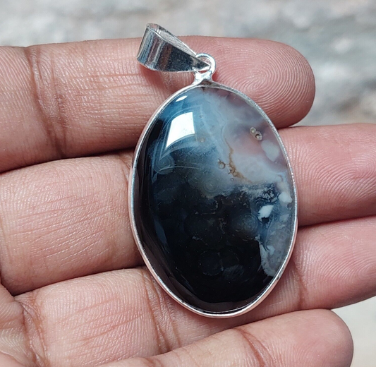 Black Banded Agate Gemstone Pendant 925 Sterling Silver Handmade Pendant Gift
