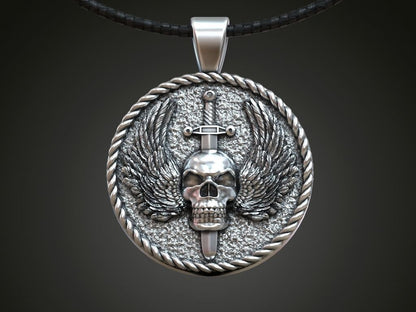 Gothic Mens Biker Skull Wings Pendant MENDEL Skull Wings Necklace Silver Jewelry
