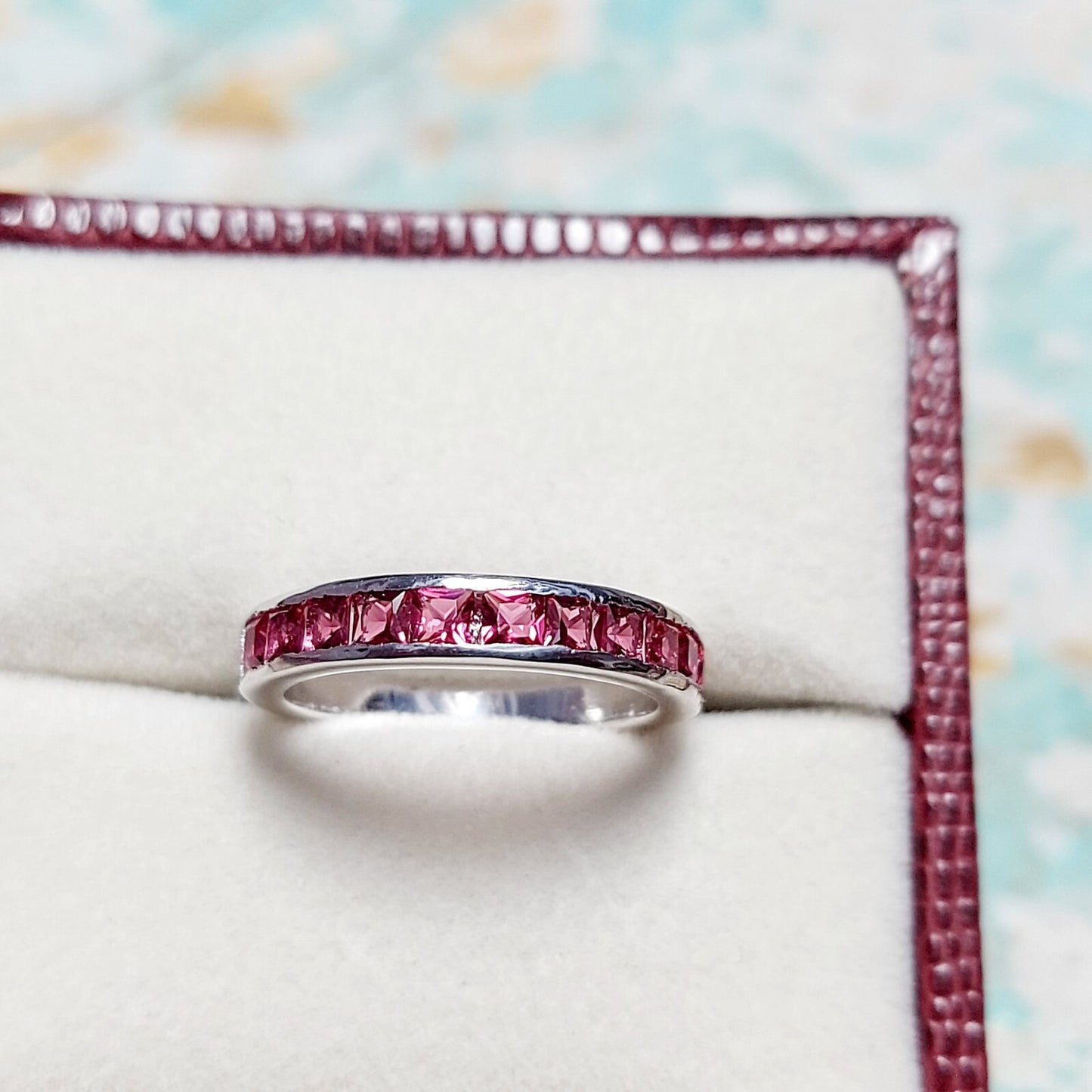 Pink Tourmaline Eternity Band Princess Cut 925 Silver Gift Ring US5~15 Elegant