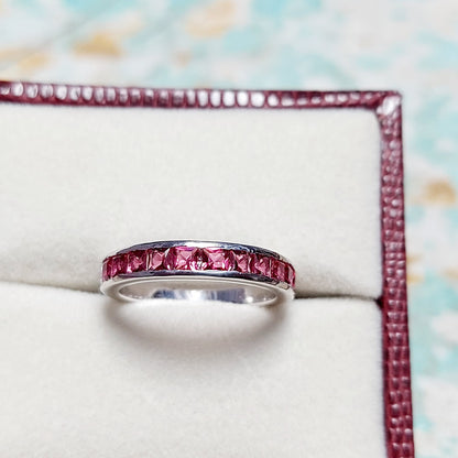 Pink Tourmaline Eternity Band Princess Cut 925 Silver Gift Ring US5~15 Elegant