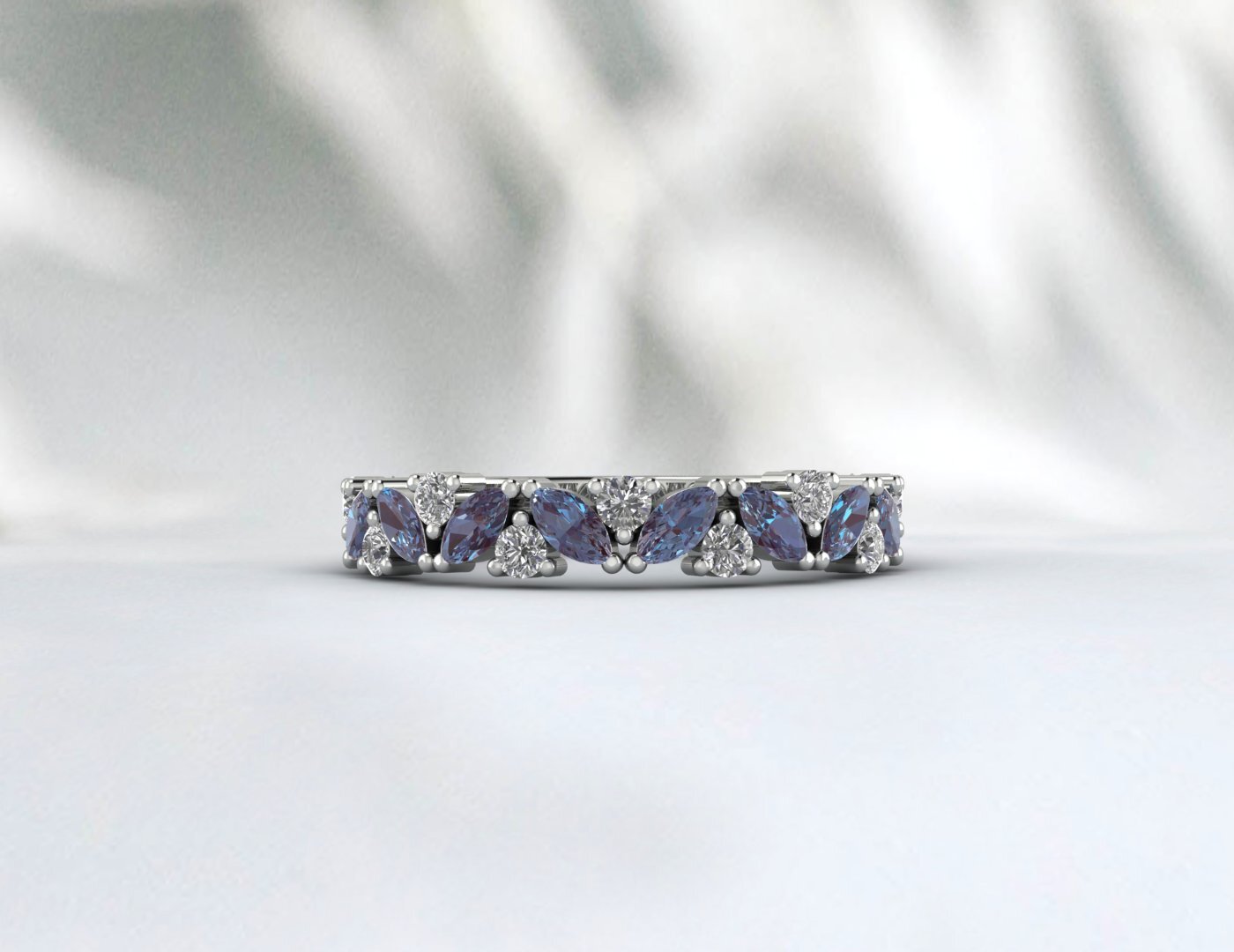 Natural Marquise Alexandrite Wedding Band Half Eternity 925 Silver Birthstone