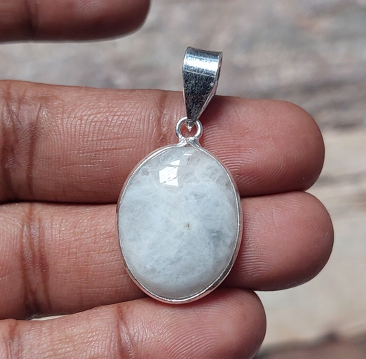 White Slice Agate Pendant / White Agate Jewelry 925 Sterling Silver Pendant