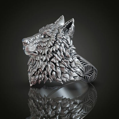 Silver Wolf Head Ring for Men Gothic Biker Wild Animal Jewelry Men Ring US5~ 15