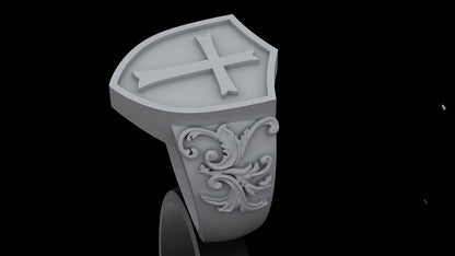 Medieval Shield Cross Ring 925 Sterling Silver Ring US5~15 Bold Gift For Unisex