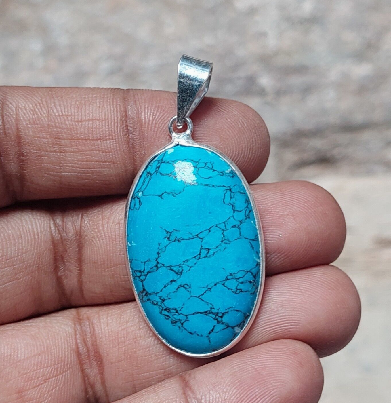 Unique Blue Turquoise Pendant 925 Sterling Silver Women Jewelry Necklace