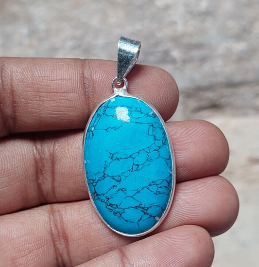 Unique Blue Turquoise Pendant 925 Sterling Silver Women Jewelry Necklace