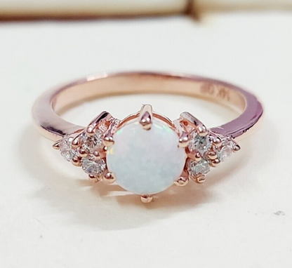 Natural Opal Round Cut Moissanite Engagement Wedding Women Silver Ring US5~15