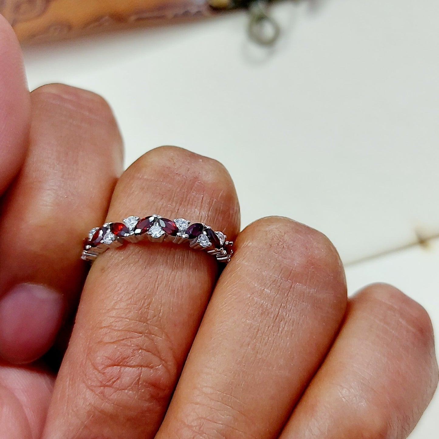 Marquise Cut Red Garnet Half Band Engagement Ring 925 Silver Women Ring Us5~15