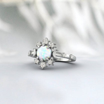 Natural Opal Engagement Ring 925 Sterling Silver Fire Opal Ring Gift For Her 