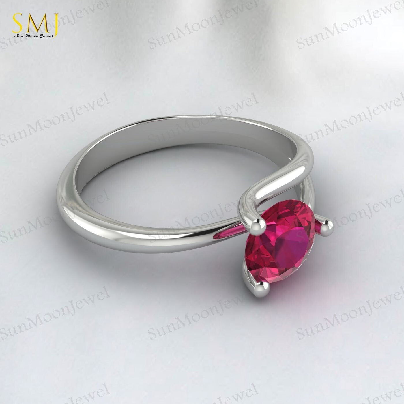 Red Ruby Gemstone 925 Silver Women Ring Lab Created July Birthstone Ring US5~15