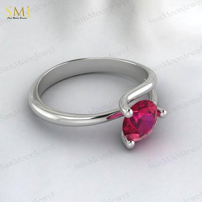 Red Ruby Gemstone 925 Silver Women Ring Lab Created July Birthstone Ring US5~15