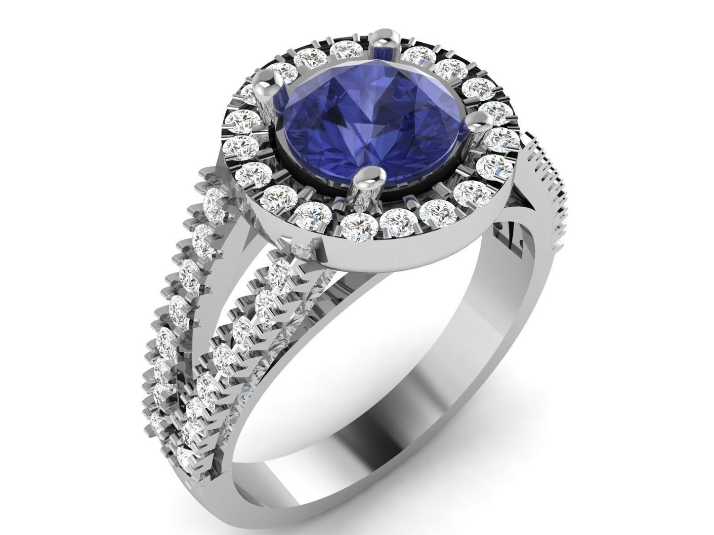 Certified Tanzanite Halo Wedding Engagement Ring 925 Silver Round Cut US5 ~15