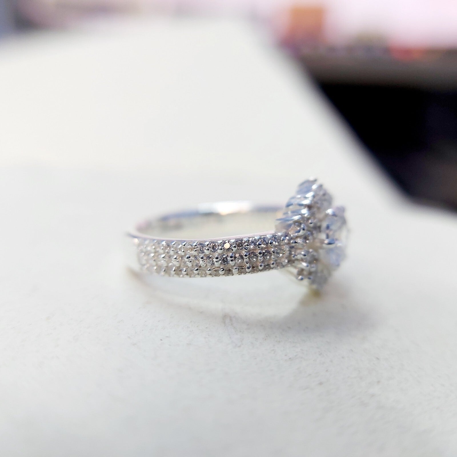 Halo Moissanite Flower Ring Lab Grown Silver Ring for Women Wedding Gift US5-15