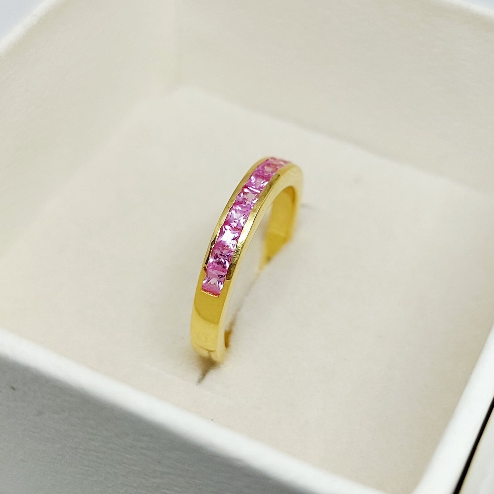 Natural Princess Cut Pink Tourmaline Band Channel Set 925 Sterling Silver Band
