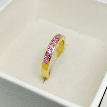 Natural Princess Cut Pink Tourmaline Band Channel Set 925 Sterling Silver Band