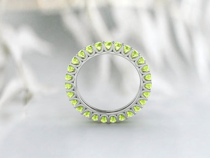 Natural Round Green Peridot Band Eternity Stacking Promise Fine Silver Band
