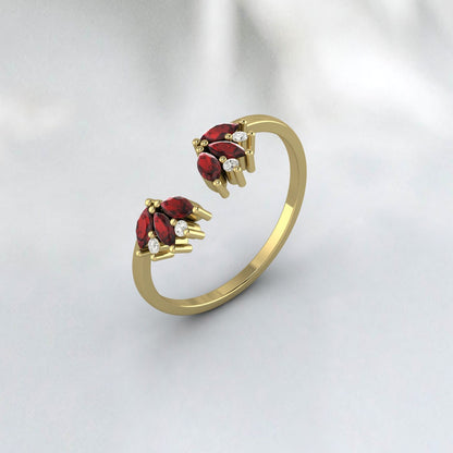 Natural Garnet & Cz Diamond 925 Sterling Silver Open Wedding Band Matchind Band 