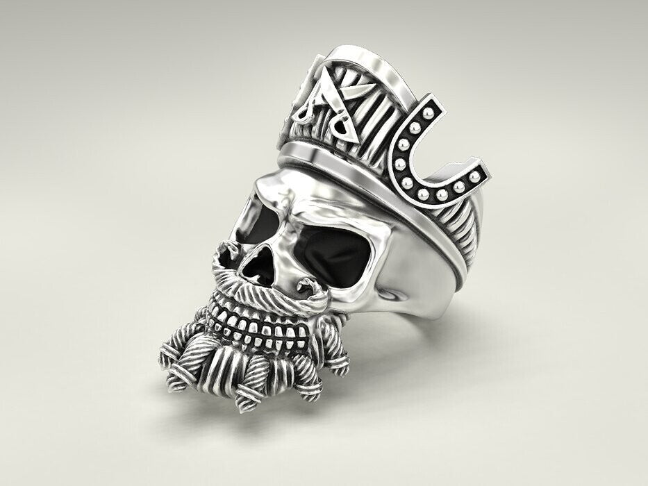 925 Sterling Silver Pirate Skull Ring US5~15 Vintage Biker Rider Gothic Ring